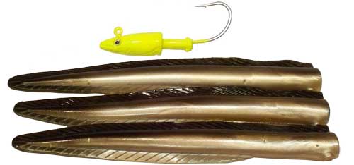 Lead Eel Head 1 oz. Chartreuse Color 4/0 Hook with 3 Tails