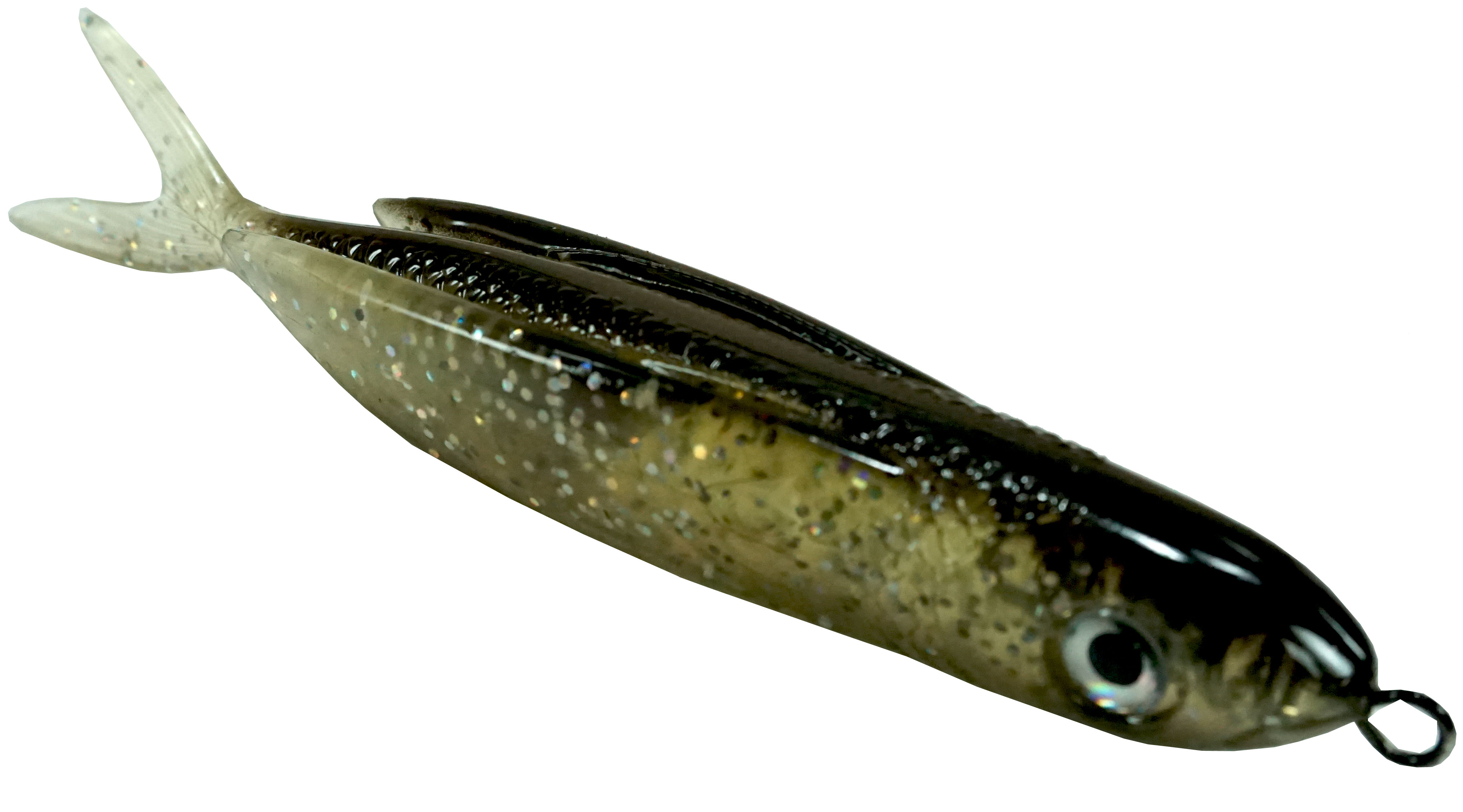 Almost Alive Lures 8.5" Soft Plastic Flying Fish with Swept Back Wing Bait Black/Clear/Glitter with Spring