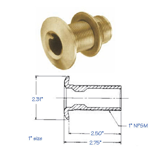 Thru-Hull Fitting Bronze with Flange Nut 1 Inch