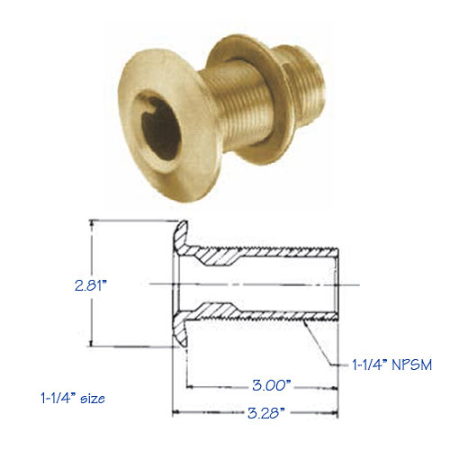 Thru-Hull Fitting Bronze with Flange Nut 1.25 Inch