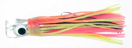 Lookout Bite Resin Head Trolling Lure, Pink, Orange, Chartreuse and Black Squid Skirt, 6-1⁄2 i