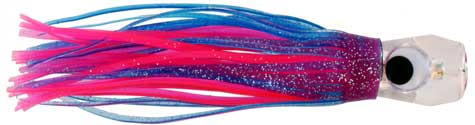 Lookout Bite Resin Head Trolling Lure Clear Head Pink Blue Squid Skirt 7 Inch