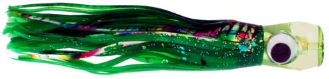 Lookout Bite Resin Head Trolling Lure Yellow Head Green Laser Plate Squid Skirt 7 Inch