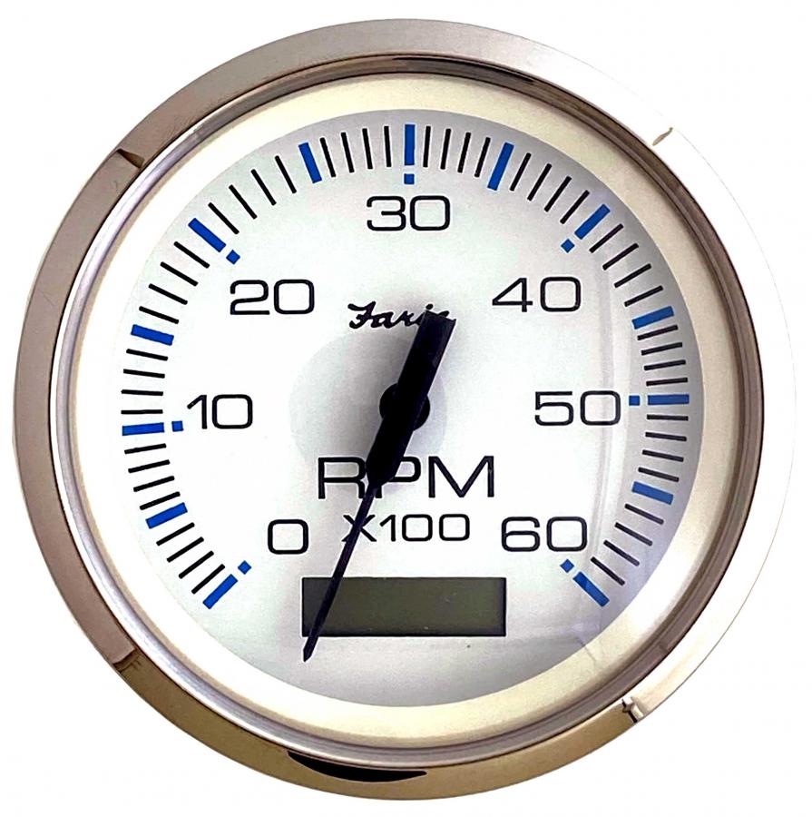 Faria Chesapeake White SS 4" Tachometer W/Hourmeter 6000 RPM (Gas Inboard)