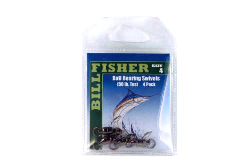 Billfisher BBS4-4Pk Ball Brg Swivel Blk 2-Ring 150Lb 4Pk
