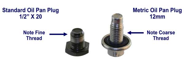 comparison of standard and metric oil pan plugs