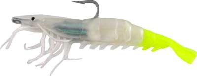 Shrimp, 4 inch, White and Yellow Tail with Hook 5 pack