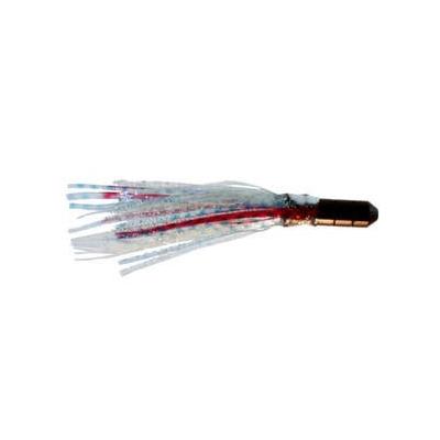 Black Bullet Trolling Lure, 4 inch with Red, Blue, Silver Flaked squid skirt