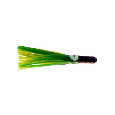 Black Bullet Trolling Lure, 4 inch with Green and Yellow Flaked squid skirt
