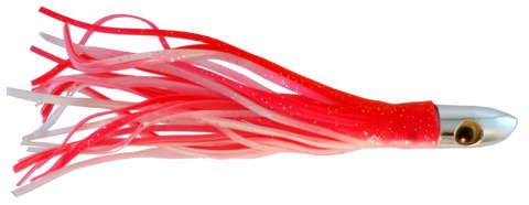 Chrome Shark Trolling Lure, 6 inch with Pink and White squid skirt
