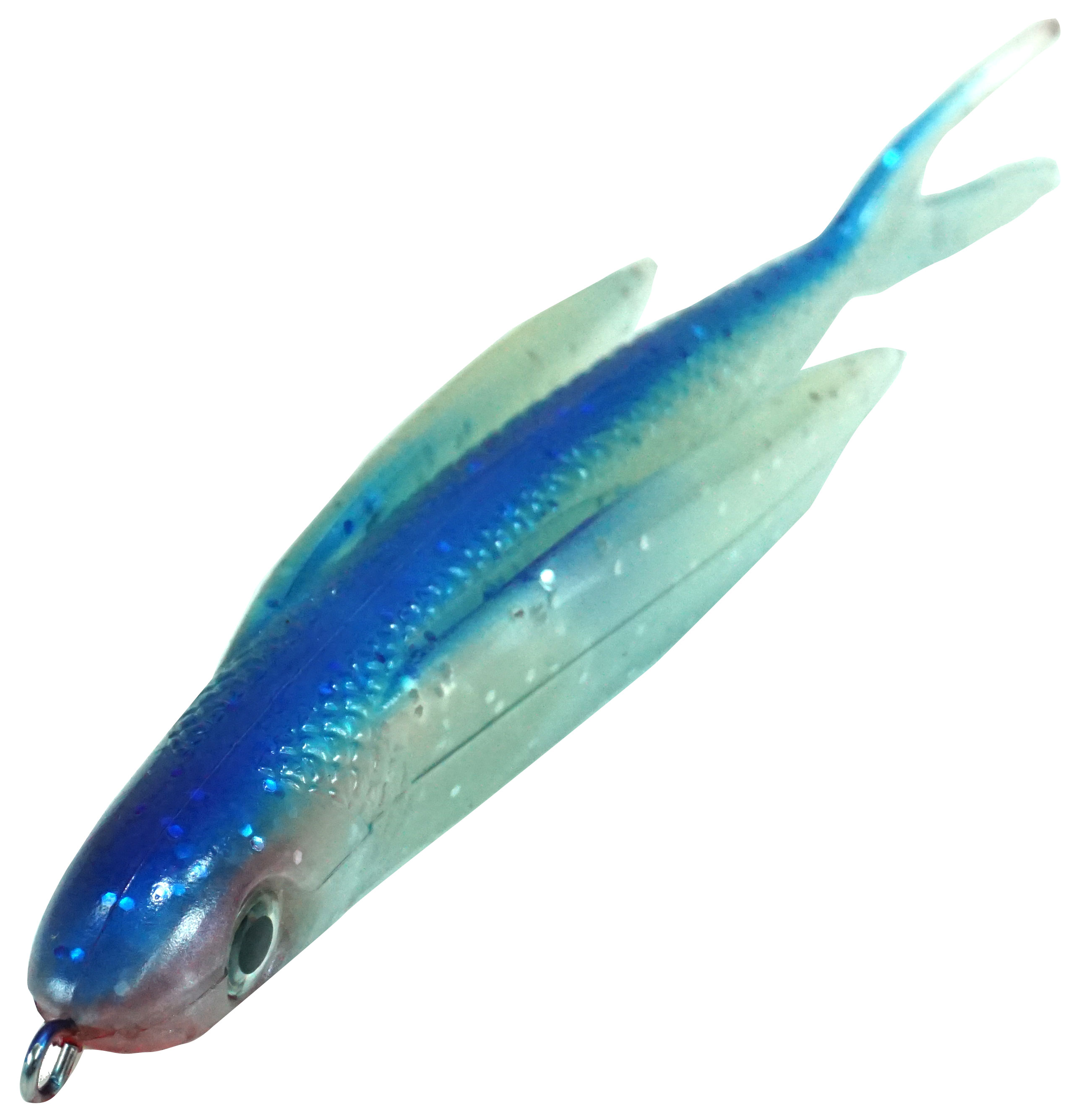 Almost Alive Lures 6" Soft Plastic Flying Fish with Swept Back Wing Bait Blue Back/Red Nose with Spring