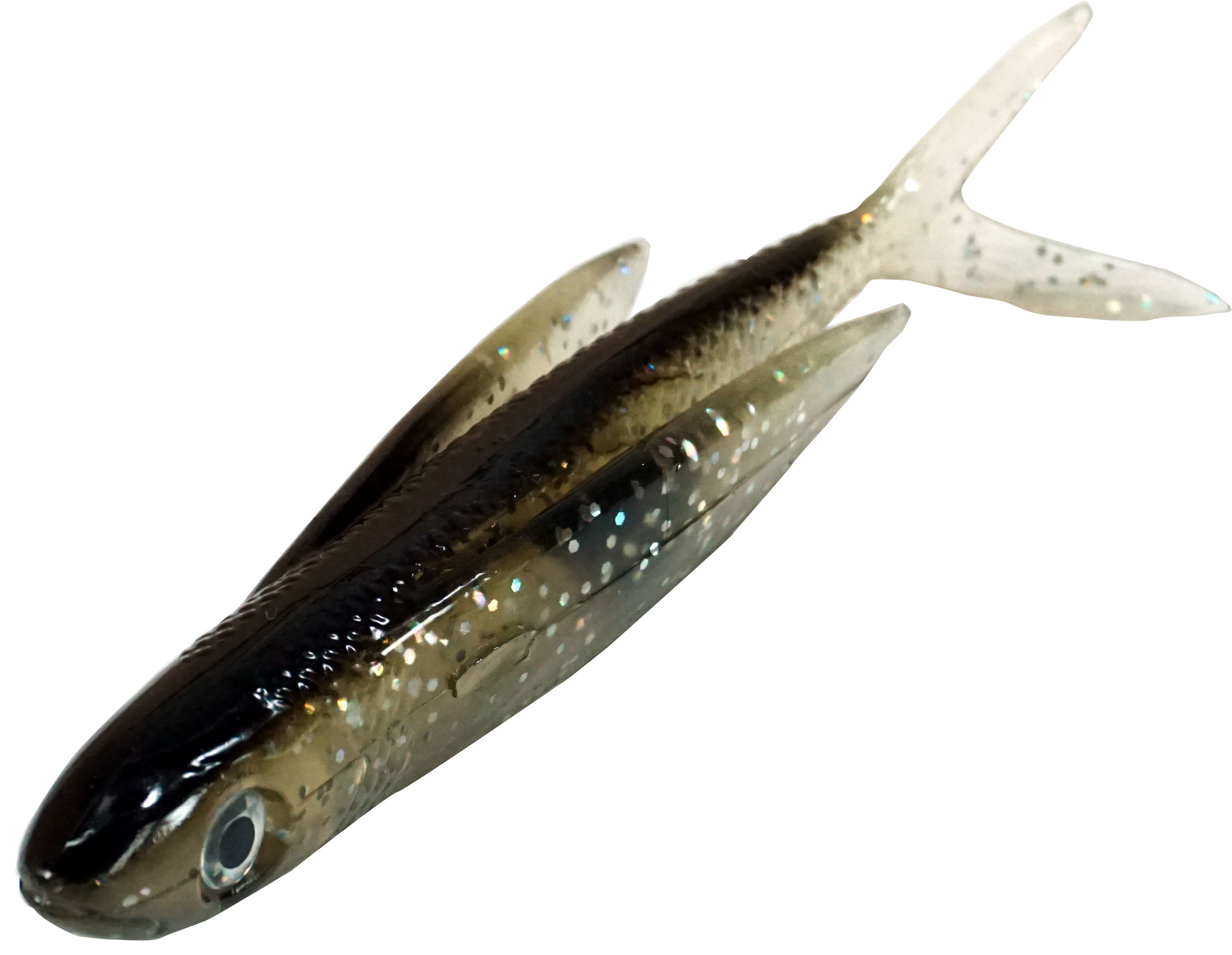 Almost Alive Lures 6" Soft Plastic Flying Fish with Swept Back Wing Bait Black/Clear/Glitter