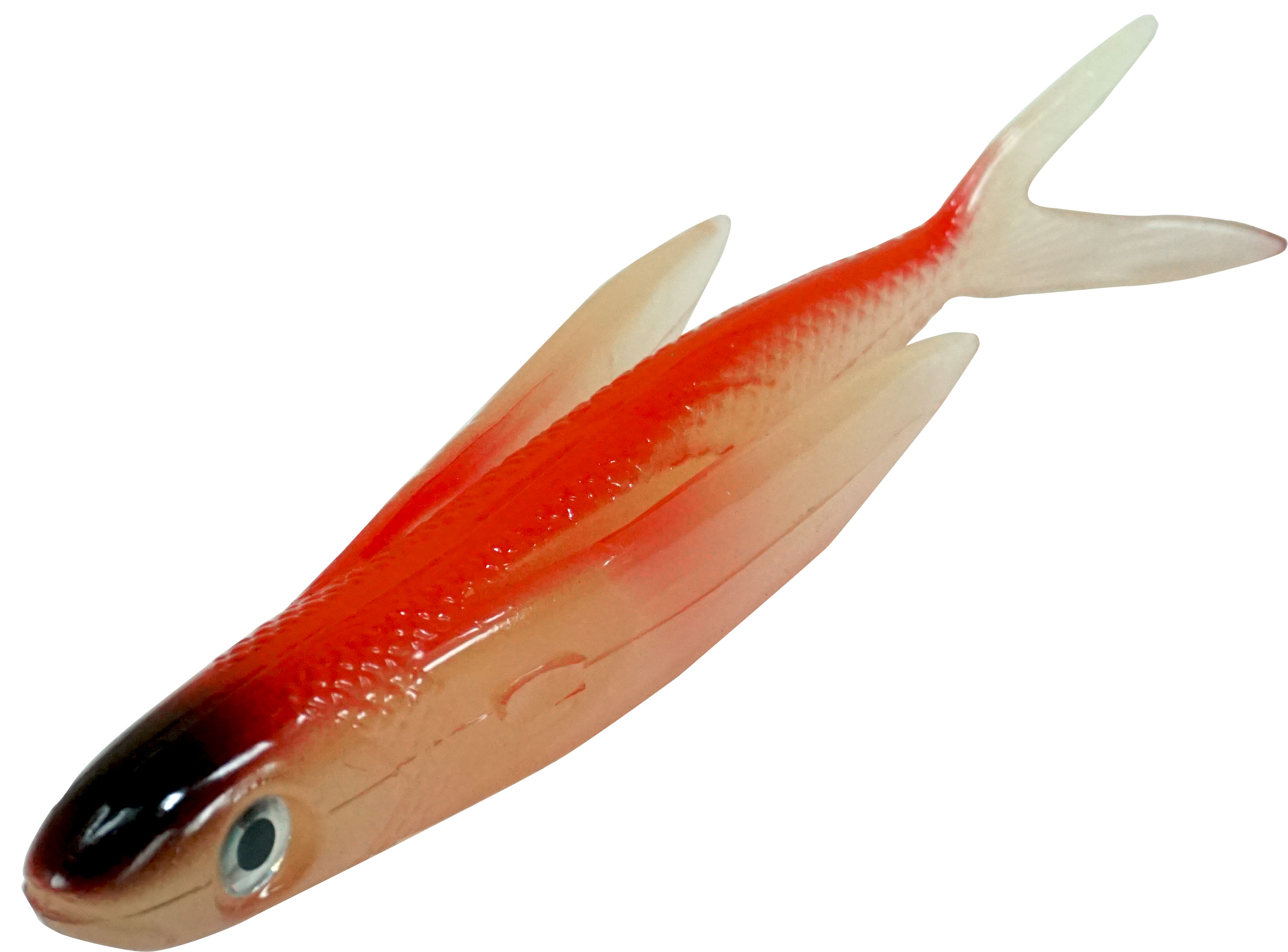 Almost Alive Lures 6" Soft Plastic Flying Fish with Swept Back Wing Bait Red/Black Nose/Clear