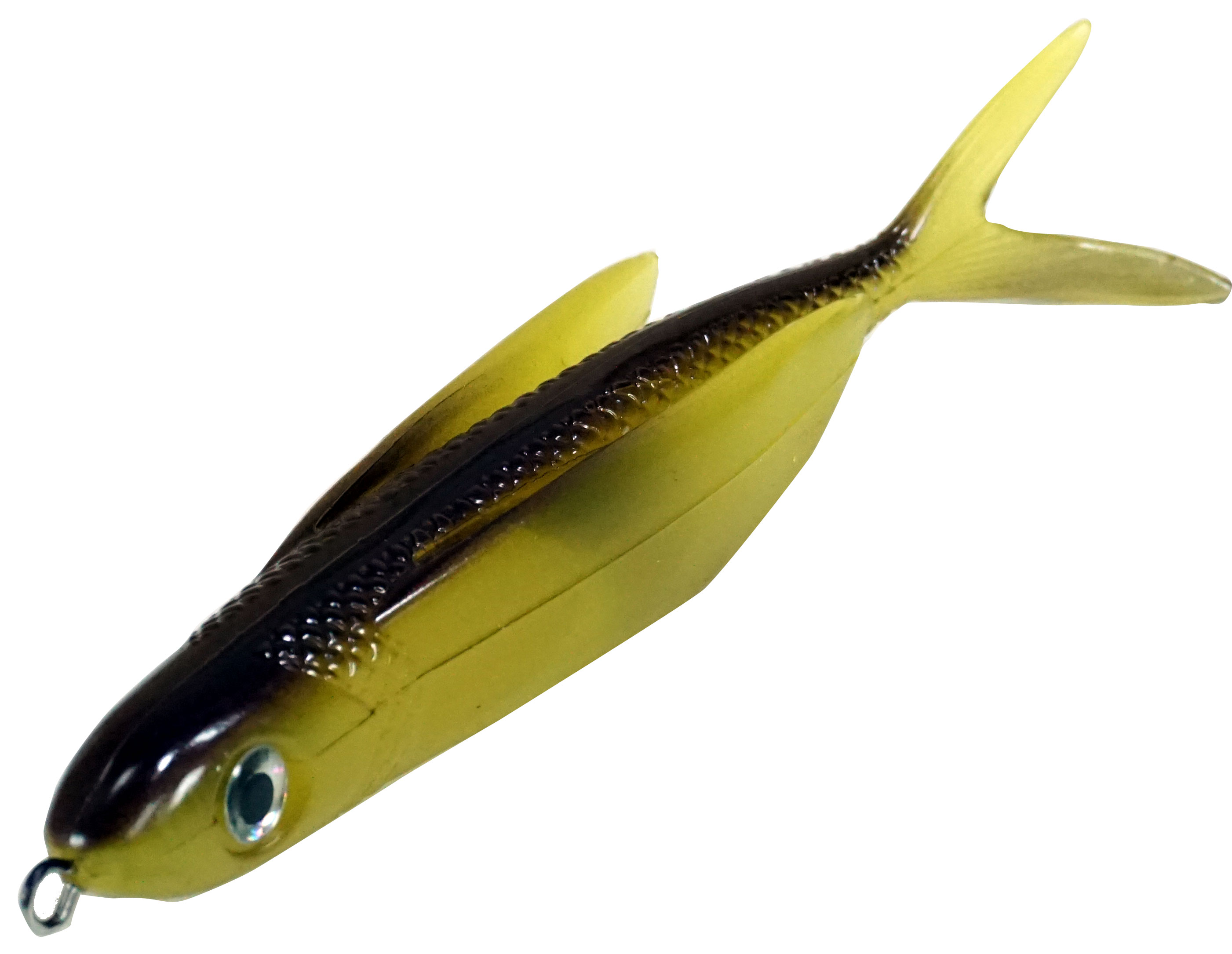 Almost Alive Lures 6" Soft Plastic Flying Fish with Swept Back Wing Bait Brown/Yellow with Spring