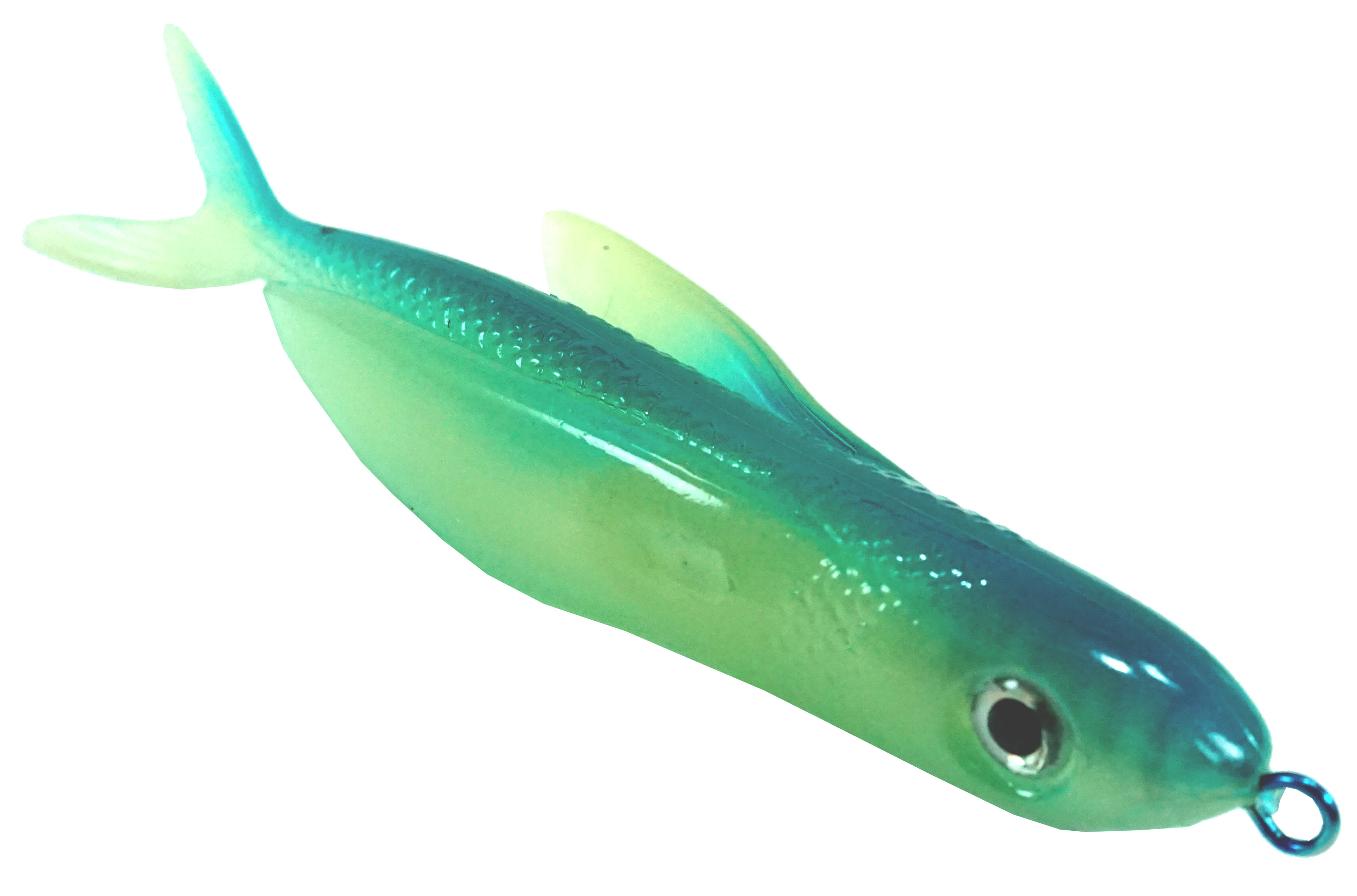 Almost Alive Lures 8.5" Soft Plastic Flying Fish with Swept Back Wing Bait Bright Blue/Glow with Spring