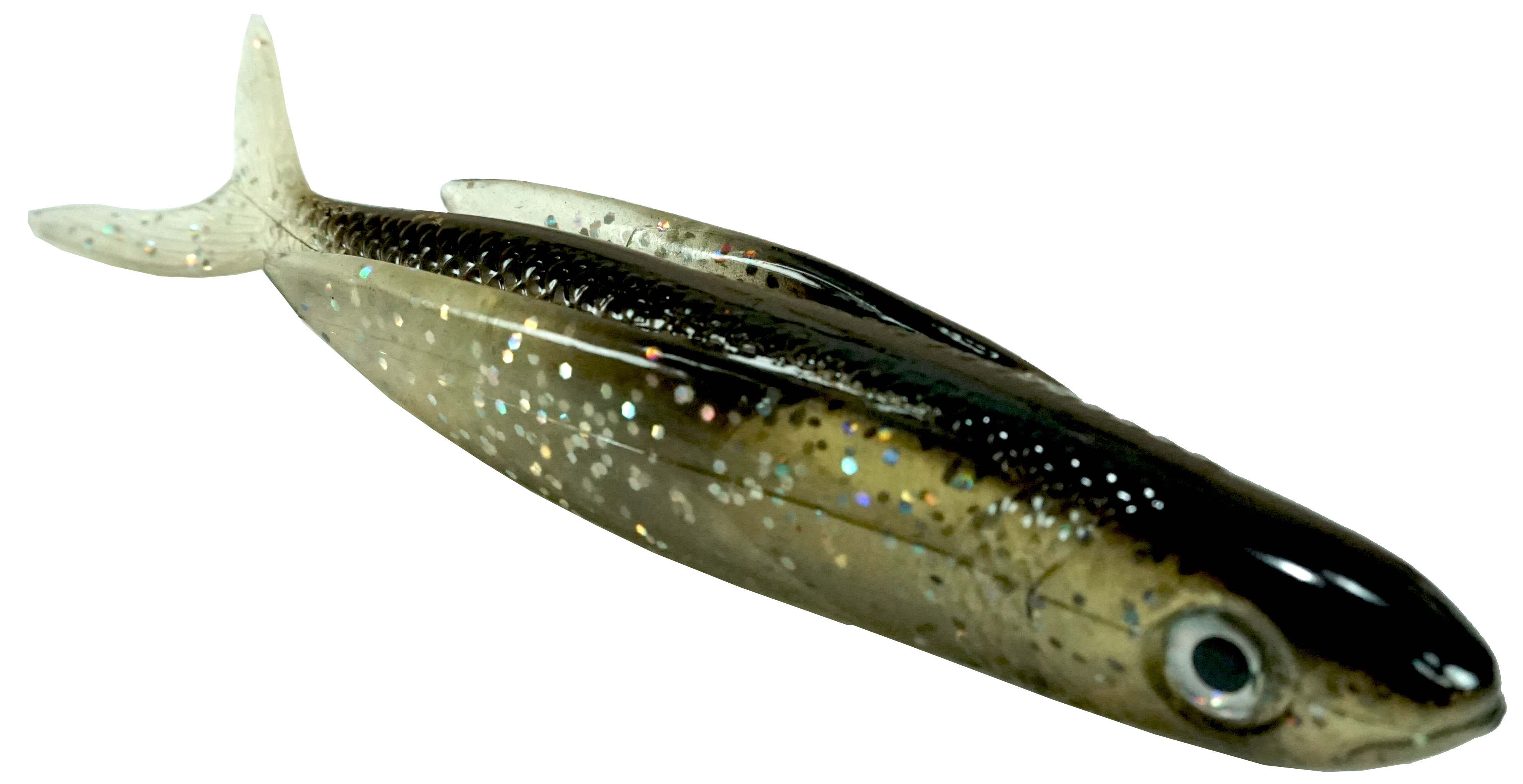 Almost Alive Lures 8.5" Soft Plastic Flying Fish with Swept Back Wing Bait Black/Clear/Glitter