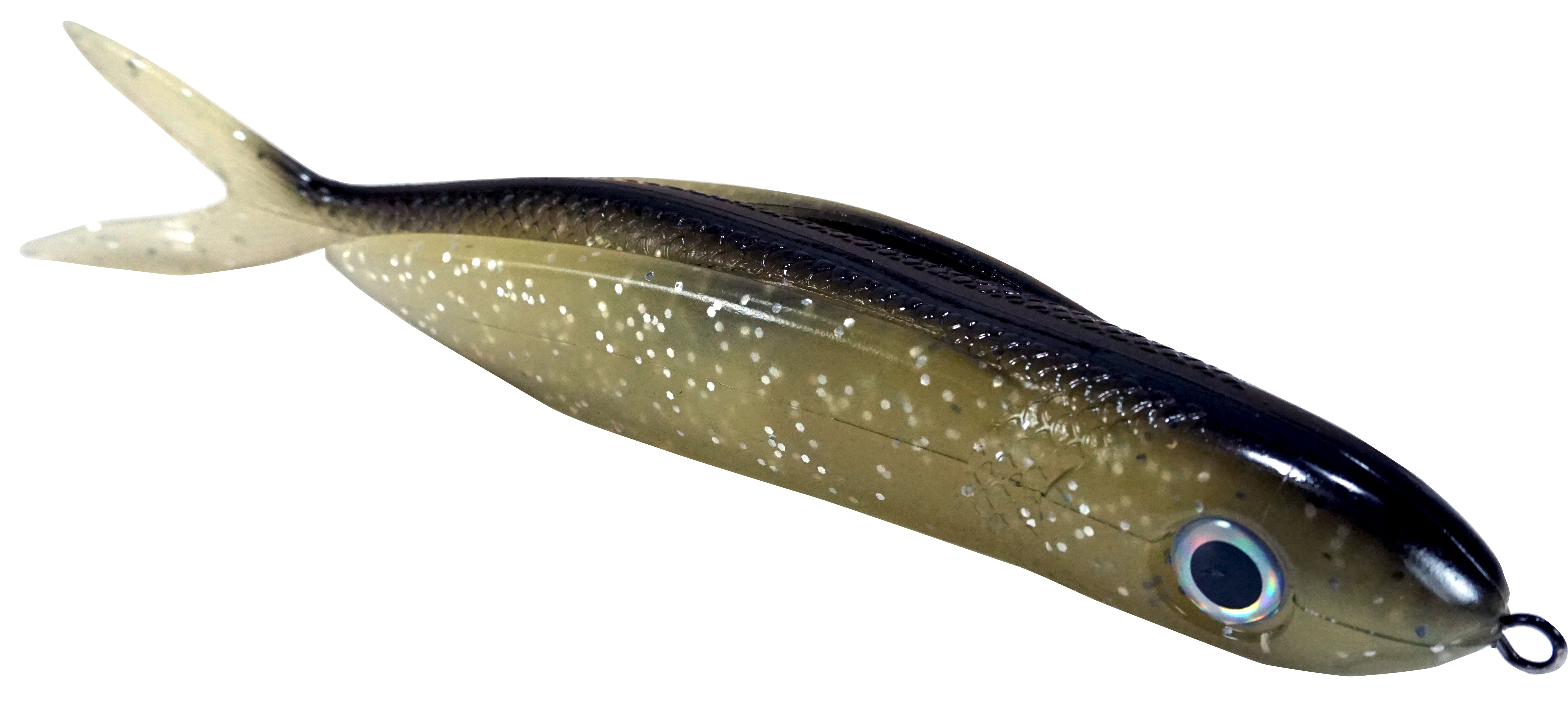 Almost Alive Lures 8.5" Soft Plastic Flying Fish with Swept Back Wing Bait Black/Glitter/Luminous Belly with Spring