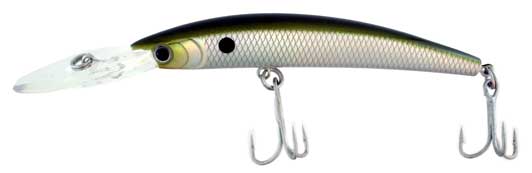 Deep Runner Hard Bait, Green and Silver with Black Dot, 6-3⁄4 Inch 2 Treble Hook