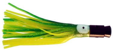 Jet Head Black Trolling Lure 5 Inch with Green and Yellow squid skirt
