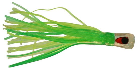 Lookout Bite Resin Head Trolling Lure Clear Head Green Yellow Squid Skirt 7 Inch