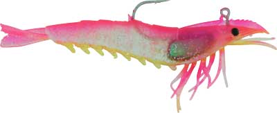 Artificial Shrimp Rigged 4-1/4" Pink/Yellow 4 Pack - Almost Alive Lures