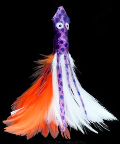 Mahi Feather Lure Purple Glitter and Blue skirt with Orange and White Feathers 2 oz