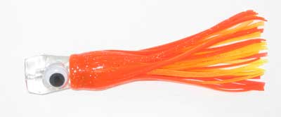 Lookout Bite Resin Head Trolling Lure, Orange and Yellow Squid Skirt, 5.5 inch