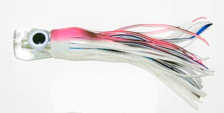 Lookout Bite Resin Head Trolling Lure, Pink, Blue and White Squid Skirt, 6-1⁄2 inch