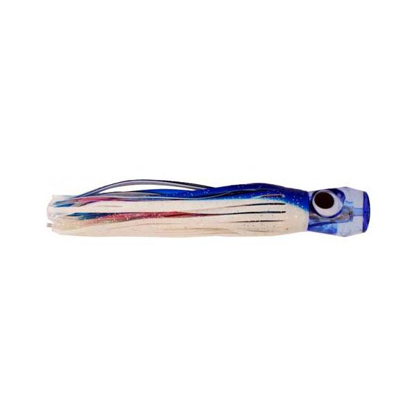 Lookout Bite Resin Head Trolling Lure Clear Head Blue White Clear Squid Skirt 7 Inch