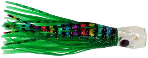 Lookout Bite Resin Head Trolling Lure Clear Head Green Laser Plate Squid Skirt 7 Inch