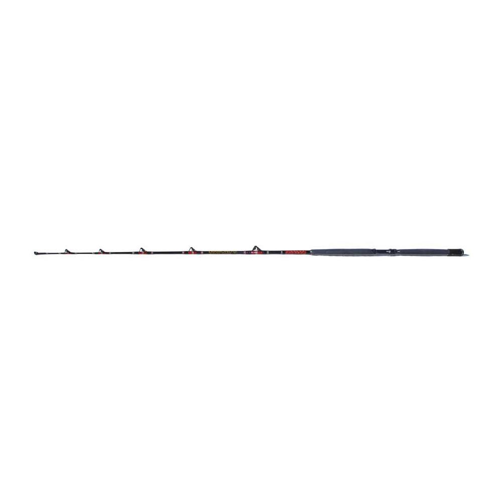 Fiberglass Trolling Rod, 7 foot, 60-80 lbs Action, Full Roller Guides, Black, Red