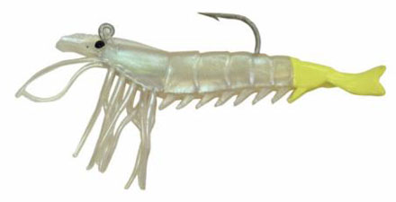 Artificial Shrimp Rigged 3-1/4" Pearl/Chartreuse 3 Pack - Almost Alive Lures