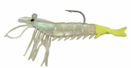 Artificial Shrimp Rigged 3-1/4" Pearl/Chartreuse 6 Pack - Almost Alive Lures