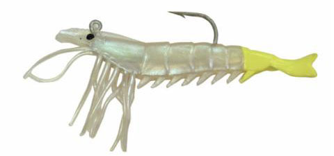 Artificial Shrimp Hook Only 3-1/4" Pearl/Chartreuse 3 Pack - Almost Alive Lures