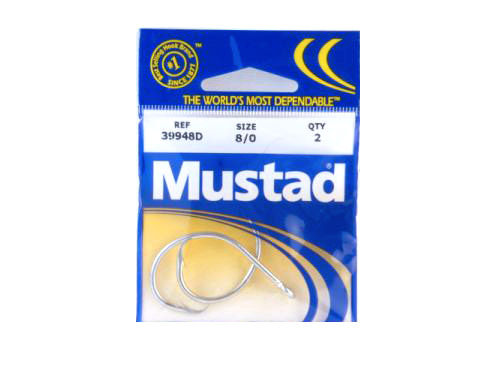 Mustad 39948D-8/0-29 Circle Hook Ringed Turned in Point Duratin 2Pk