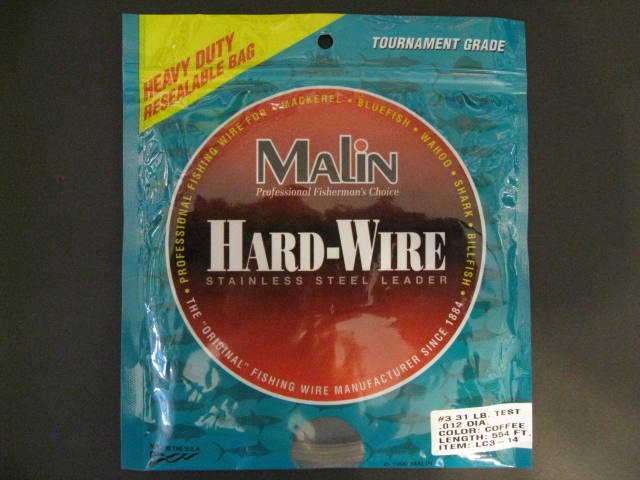 MALIN HARD-WIRE stainless steel leader #3  31LB test  .012 DIA color coffee 