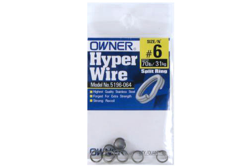 Owner 5196-064 Hyper Wire Split Ring 8Pk Sz6 70Lb Stainless