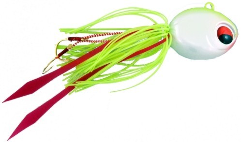 Vertical Jig with Assist Hook Chartreuse/White 2 ounce - Almost Alive Lures