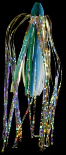 Witch Lure, 10g, Blue,White Skirt, Gold Mylar