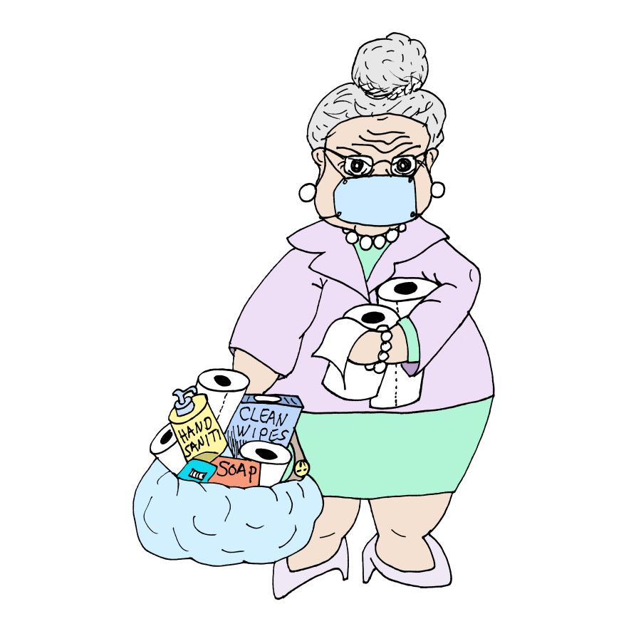 Old Lady with Cleaning Supplies