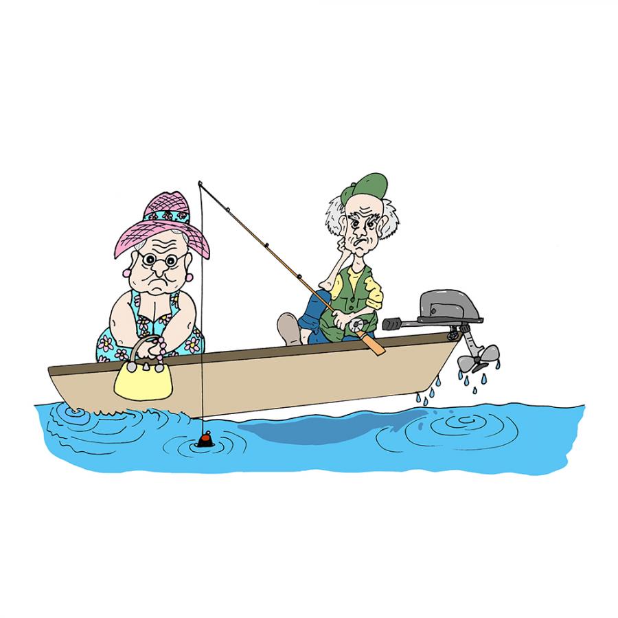 Oldsters Fishing on Boat