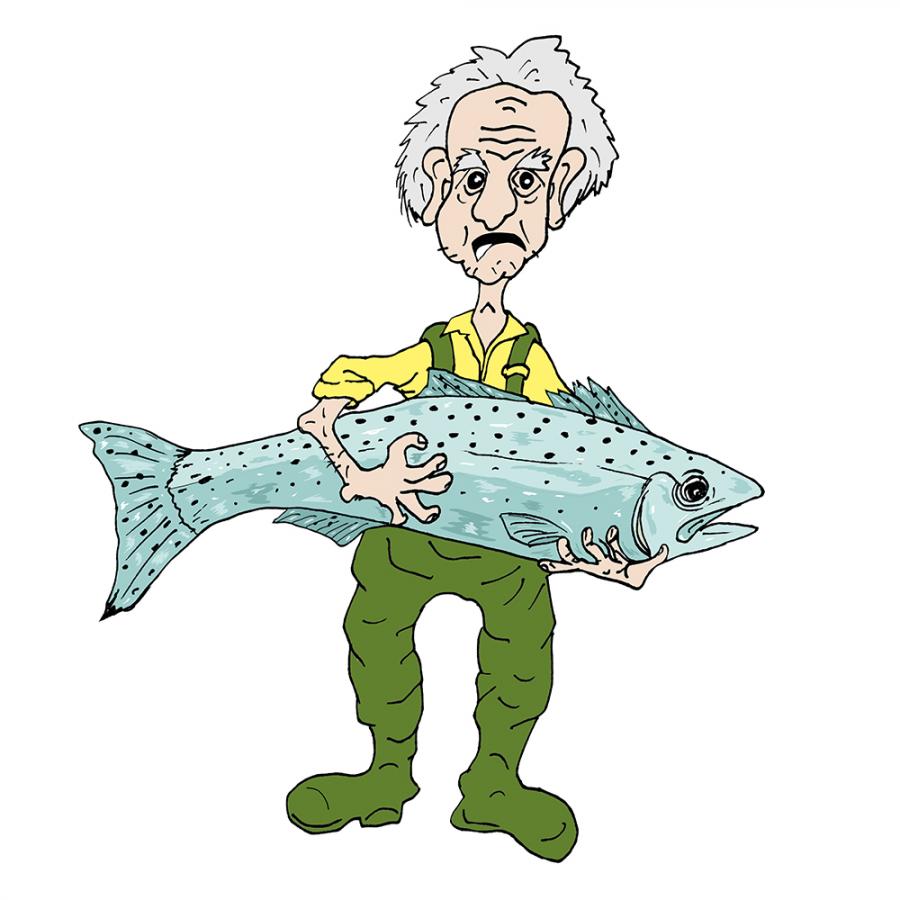 Old Man Holding Fish