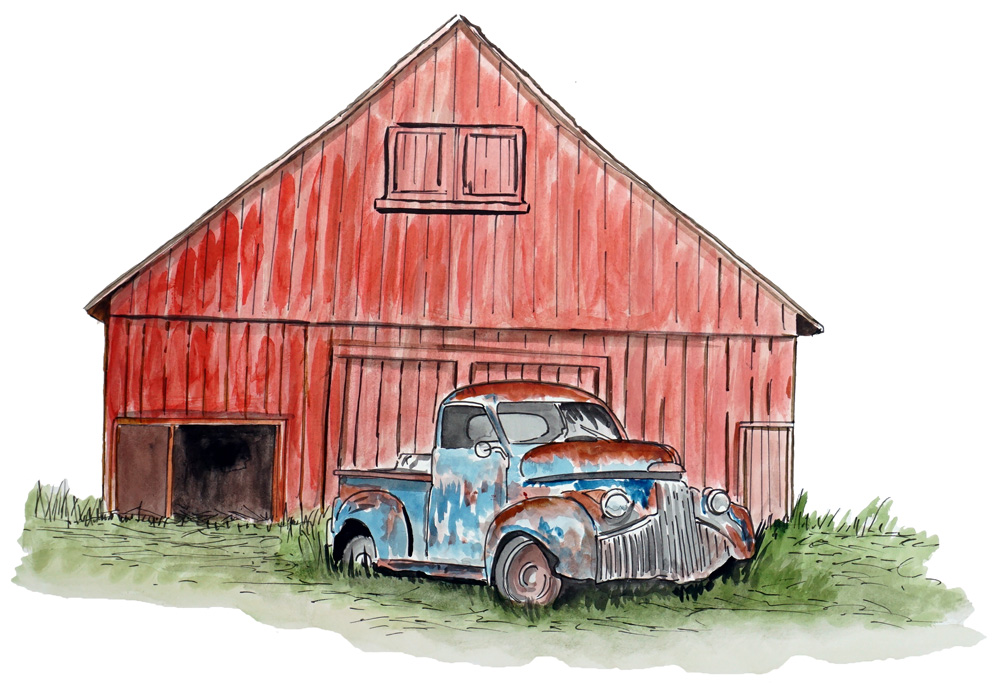 Old Truck and Red Barn