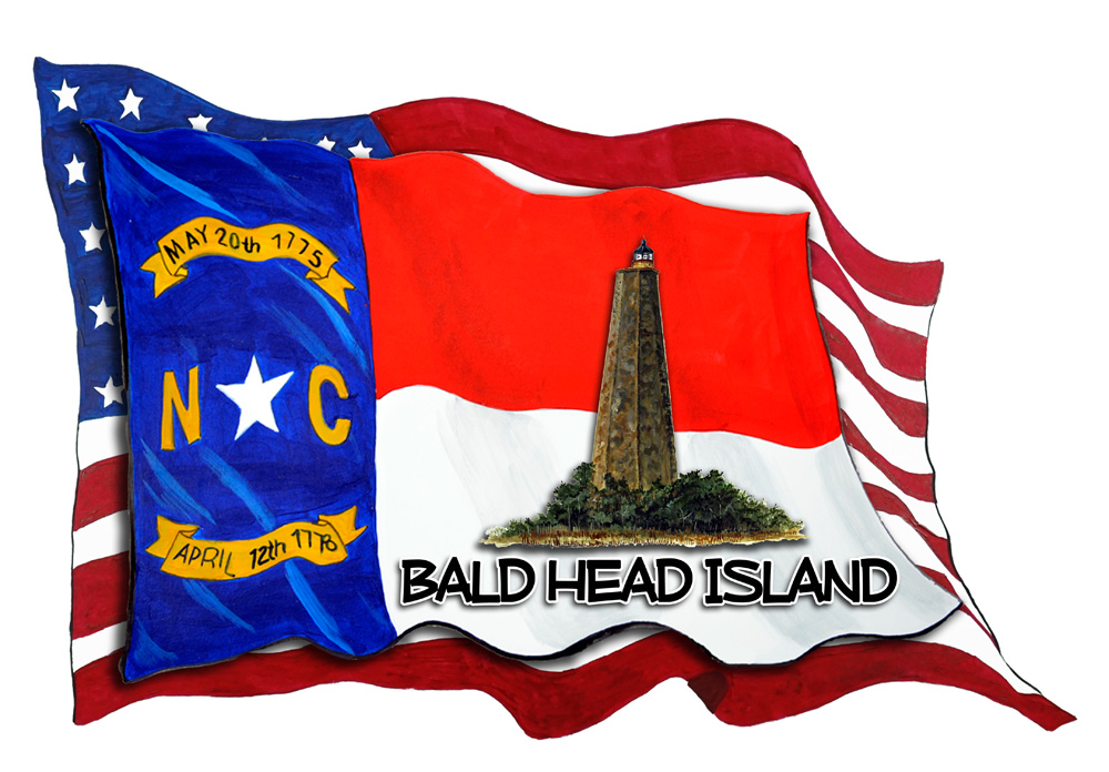 USA/NC Flags w/ Lighthouse - Bald Head