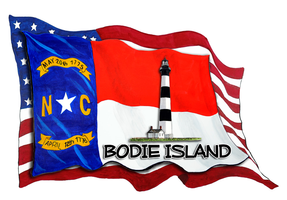 USA/NC Flags w/ Lighthouse - Bodie Island