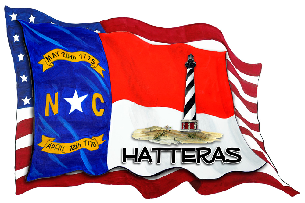 USA/NC Flags w/ Lighthouse - Hatteras