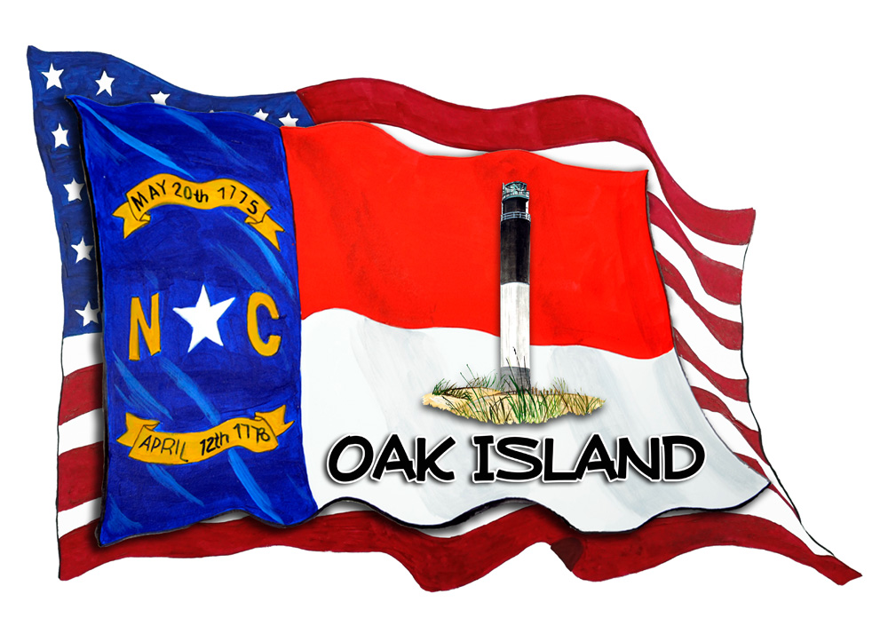 USA/NC Flags w/ Lighthouse - Oak Island