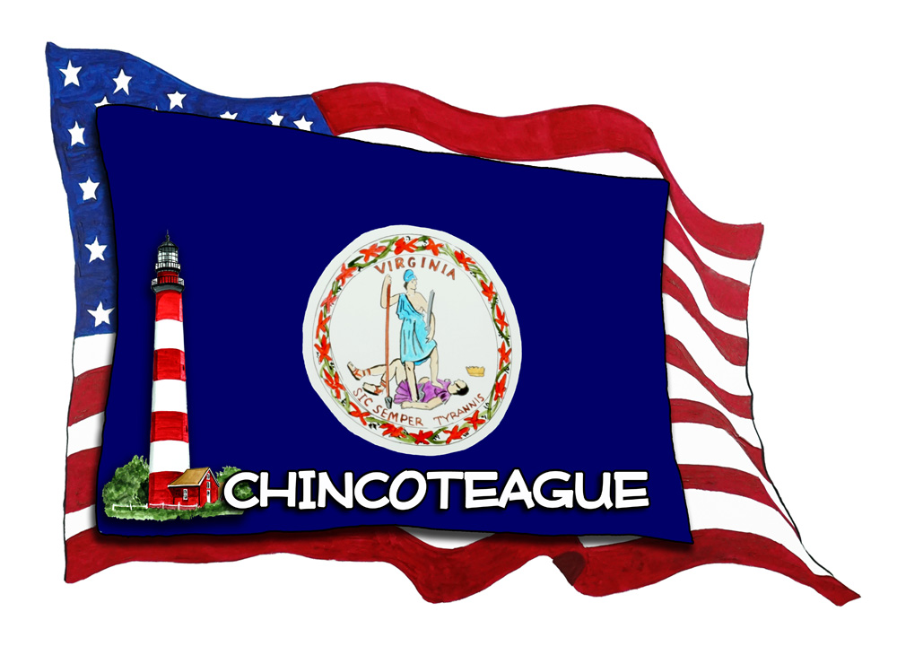 USA/VA Flags w/ Lighthouse - Chincoteague