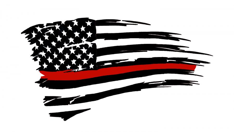 Tattered USA Flag - Thin Red Line
